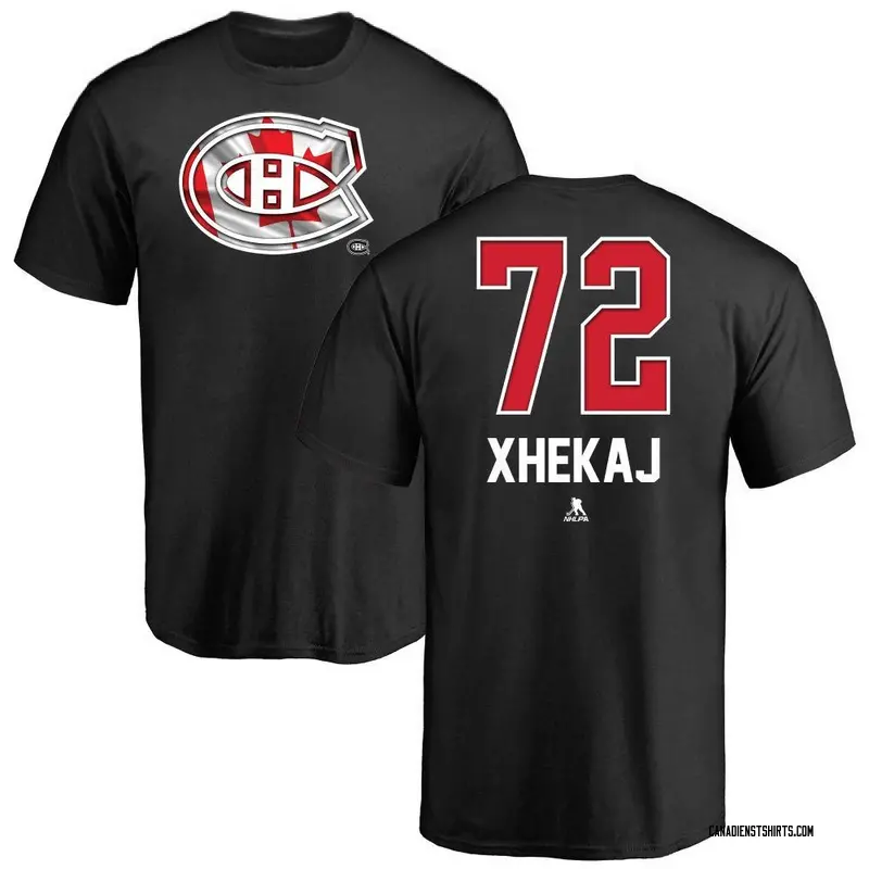 Men's Arber Xhekaj Montreal Canadiens Name and Number Banner Wave T-Shirt - Black