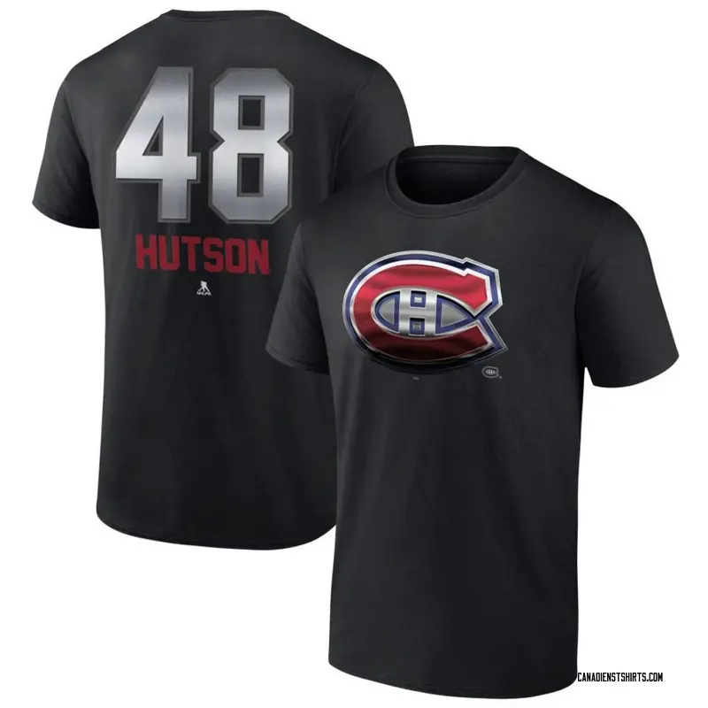 Men's Lane Hutson Montreal Canadiens Black Midnight Mascot Logo T-Shirt