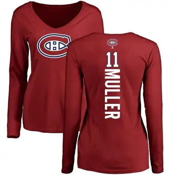 Women's Kirk Muller Montreal Canadiens Backer V-Neck Long-Sleeve T-Shirt - Red
