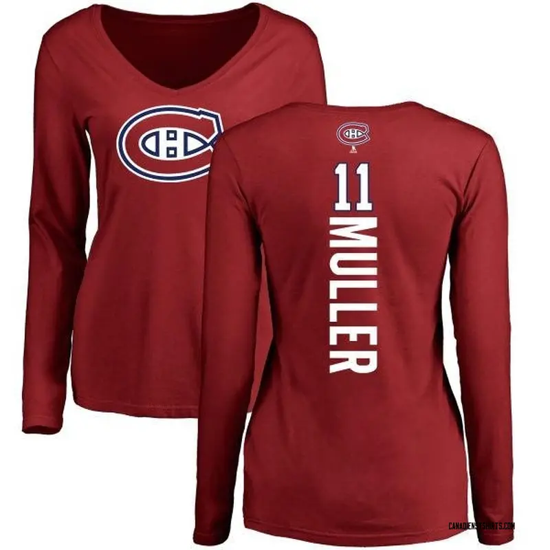Women's Kirk Muller Montreal Canadiens Backer V-Neck Long-Sleeve T-Shirt - Red