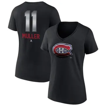 Women's Kirk Muller Montreal Canadiens Black Midnight Mascot Logo V-Neck T-Shirt