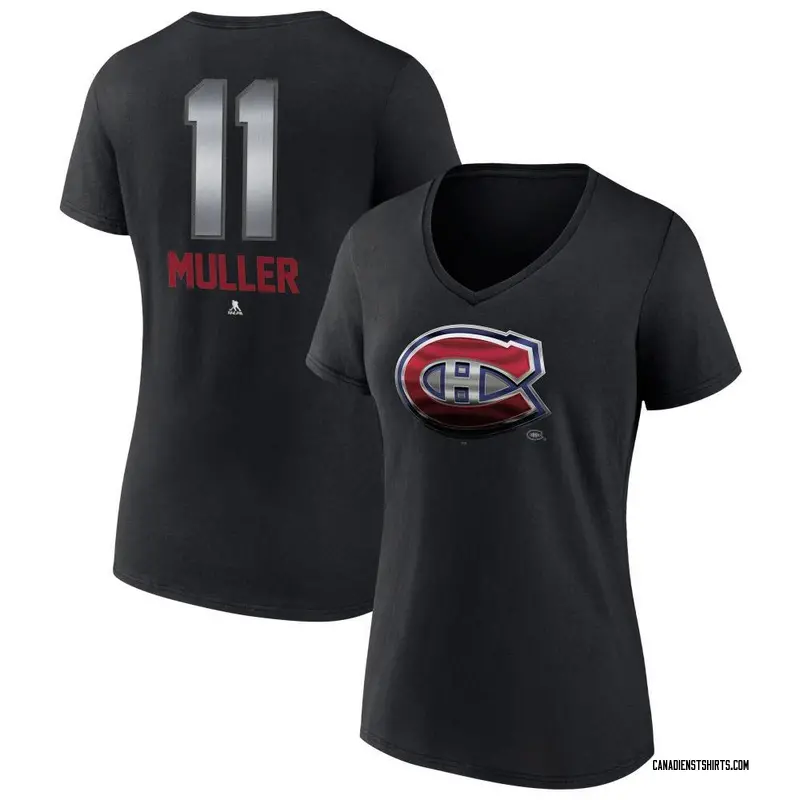 Women's Kirk Muller Montreal Canadiens Black Midnight Mascot Logo V-Neck T-Shirt