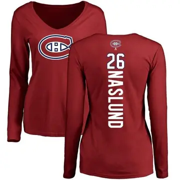 Women's Mats Naslund Montreal Canadiens Backer V-Neck Long-Sleeve T-Shirt - Red