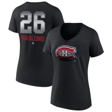 Women's Mats Naslund Montreal Canadiens Black Midnight Mascot Logo V-Neck T-Shirt