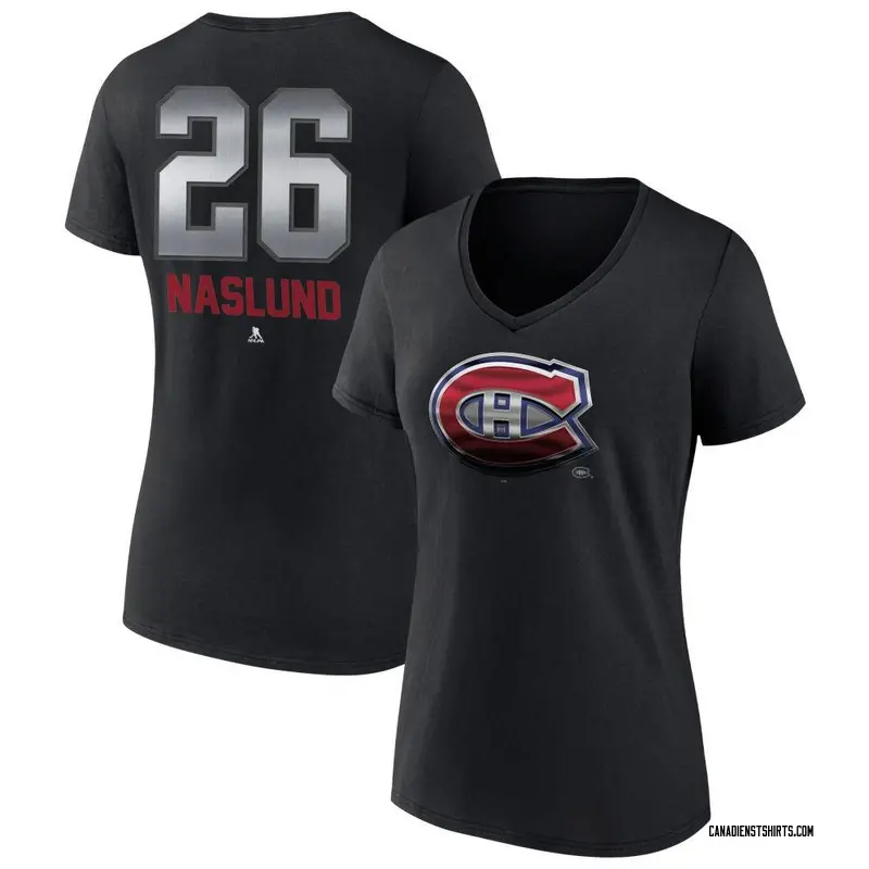 Women's Mats Naslund Montreal Canadiens Black Midnight Mascot Logo V-Neck T-Shirt