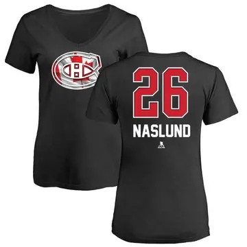 Women's Mats Naslund Montreal Canadiens Name and Number Banner Wave V-Neck T-Shirt - Black