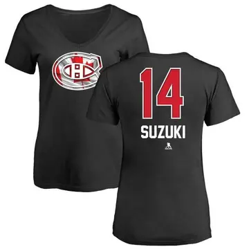 Women's Nick Suzuki Montreal Canadiens Name and Number Banner Wave V-Neck T-Shirt - Black